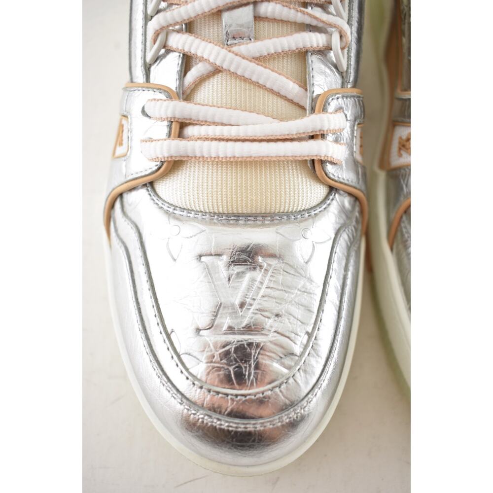 Louis Vuitton Metallic Silver Beige White Low Top Trainer Sneaker UK 9 US 10 11 - Picture 9 of 16